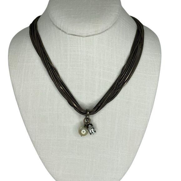 Silpada Necklace Pearl Swarovski Crystal Brass Boho Industrial Chic Lagenlook - Picture 2 of 12